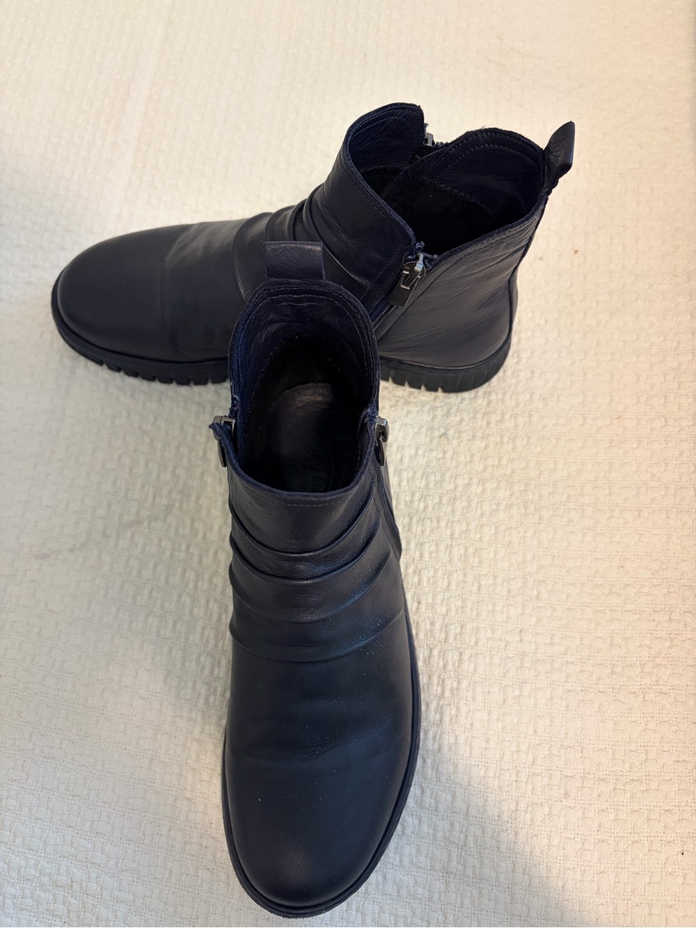 Navy Blue Leather Ankle Boots - Sleek Strapped Design by Spring Step
